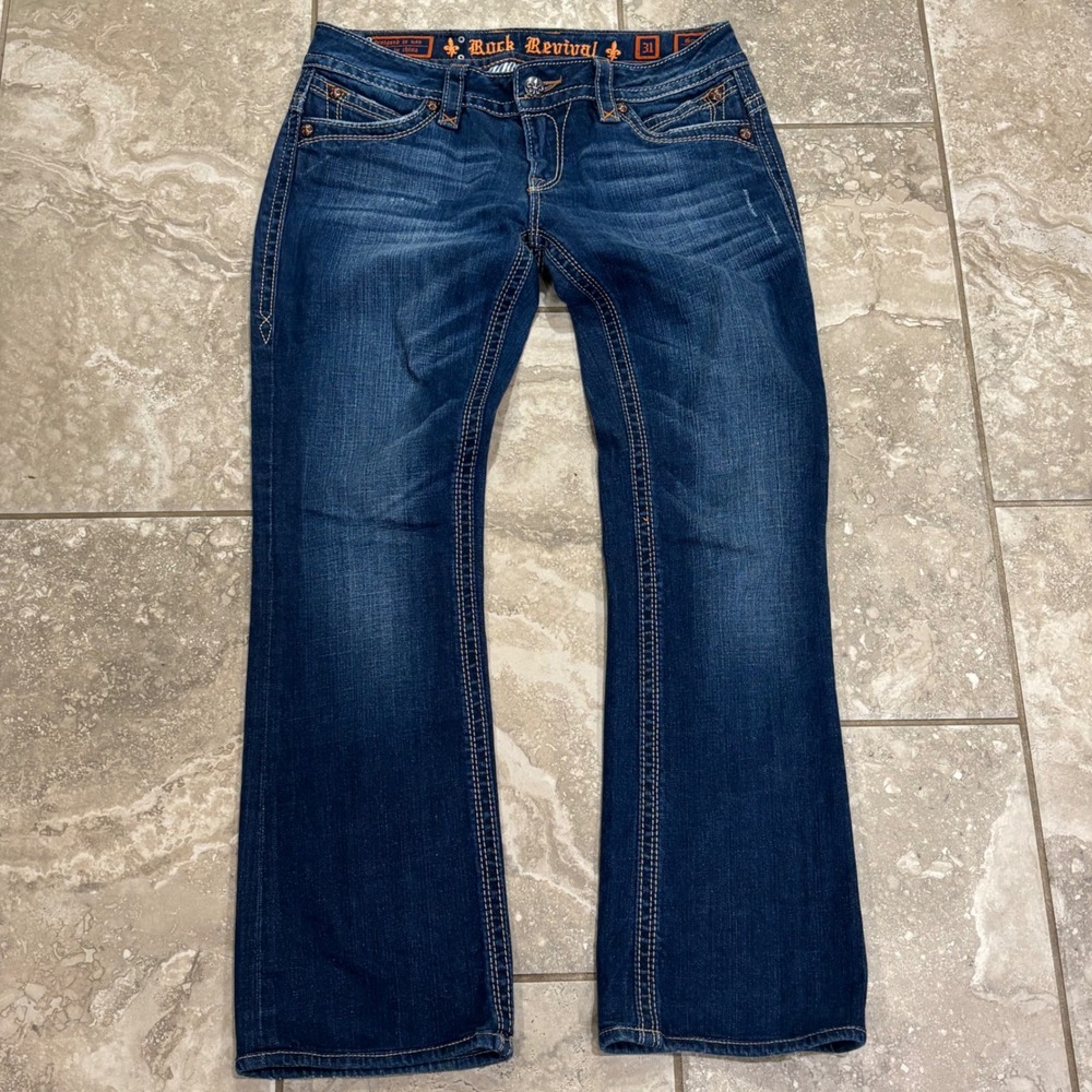 Rock Revival Gwen Bootcut Jeans Womens 31 Dark Wash RRJ8123-6 Low Rise Denim